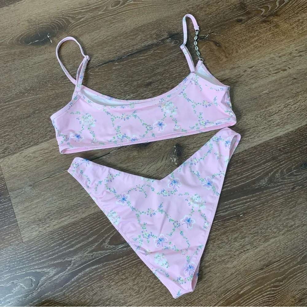 Frankie’s Bikini Womens Pink Dallas Floral fairy tale chain bikini swim XL